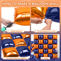 NISOCY orange and navy square foil balloons for multi-color decor