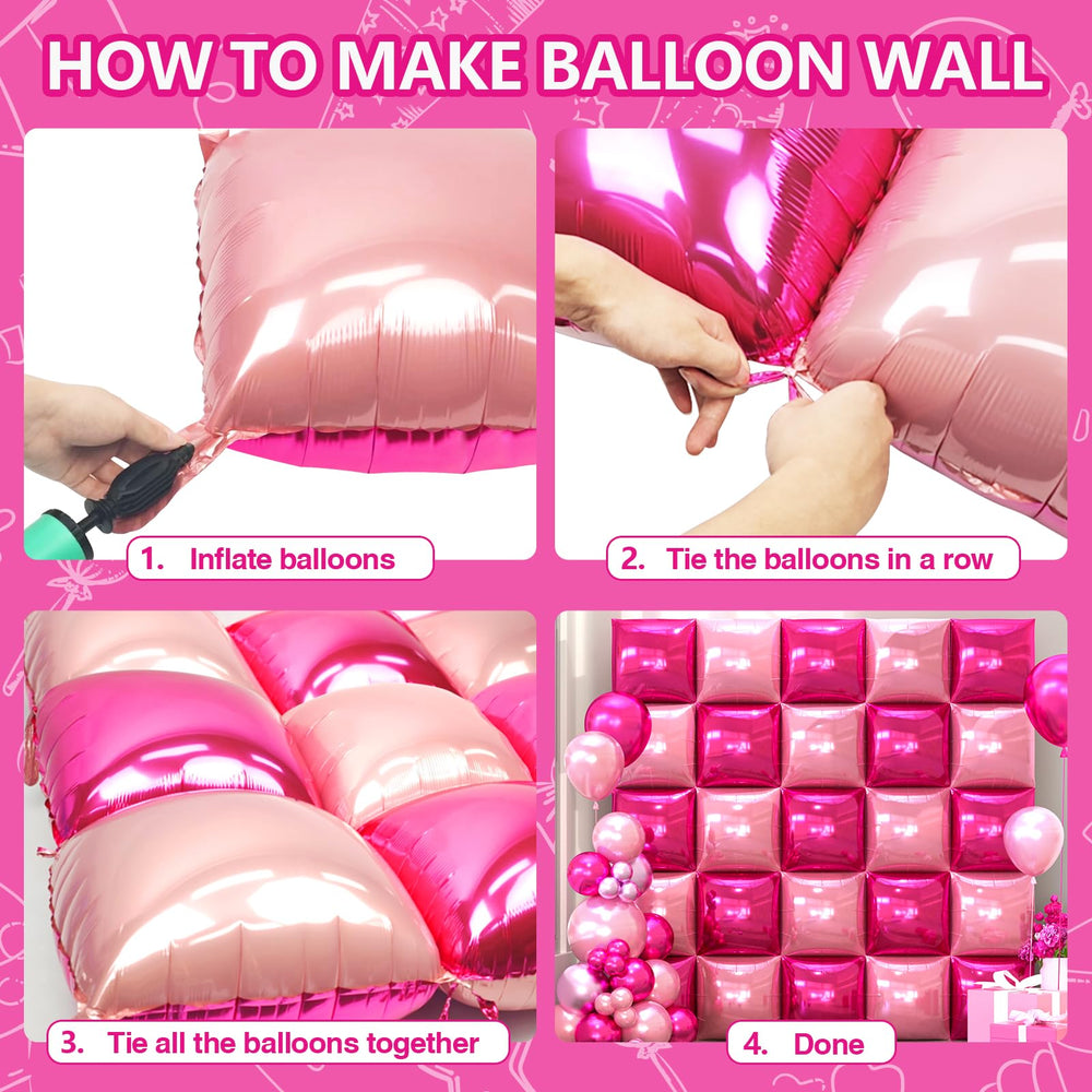 NISOCY pearl pink square foil balloon adds subtle shimmer to decor.