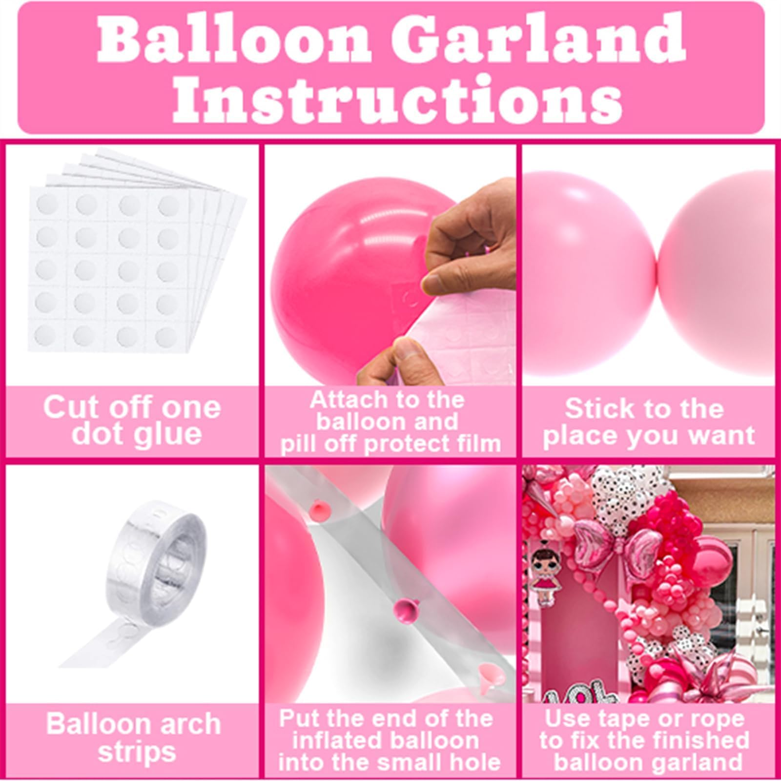 NISOCY pink balloons arch kit: 16ft balloon strip for easy arch assembly