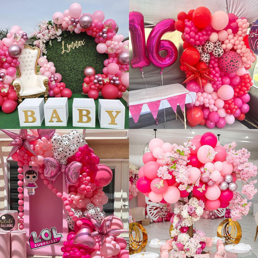 NISOCY pink balloons arch kit: 33ft pink ribbon for finishing touches