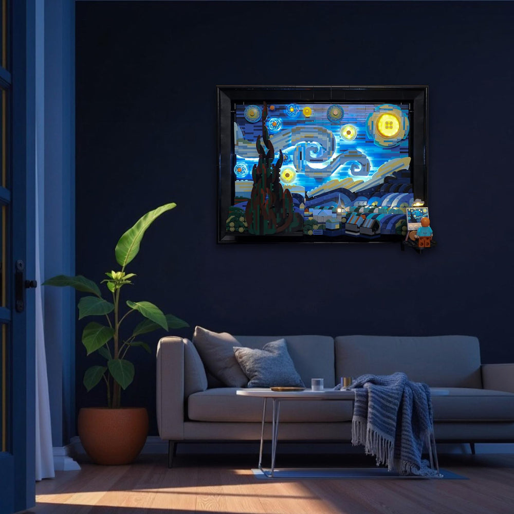 Vincent van Gogh-inspired glow accents the artwork-inspired design elements