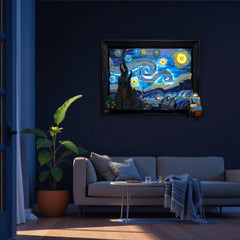 Vincent van Gogh-inspired glow accents the artwork-inspired design elements