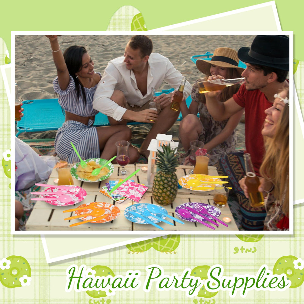 Ninitial hibiscus table ware, bright tropical decor for luau and beach parties