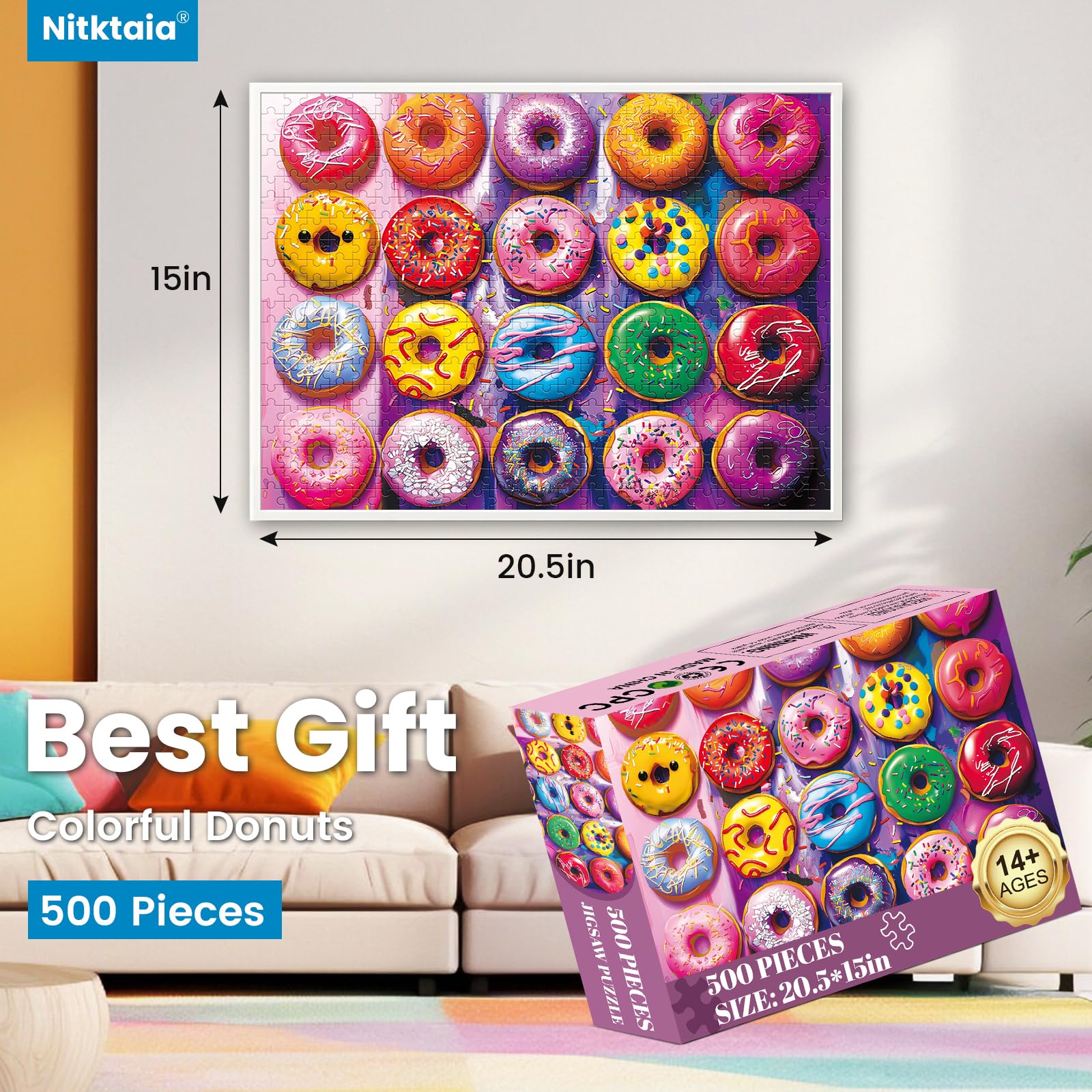 Nitktaia Colorful Donuts puzzle with glossy finish for vibrant, satisfying color detail