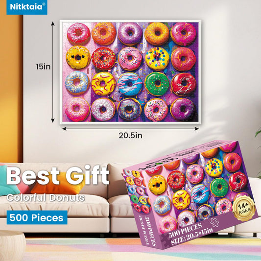 Nitktaia Colorful Donuts puzzle with glossy finish for vibrant, satisfying color detail