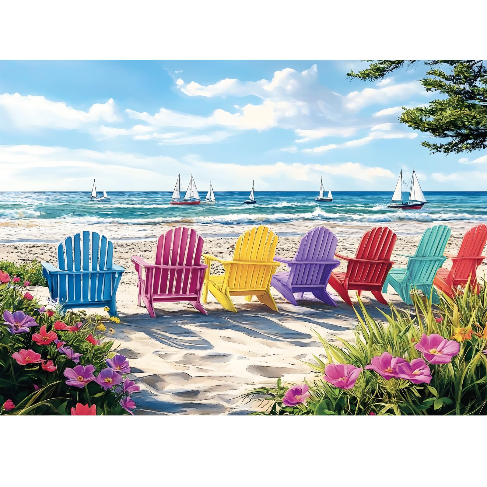 Nitktaia Hawaiian Beach Rainbow Chair puzzle cover with vibrant chairs for relaxing evenings.