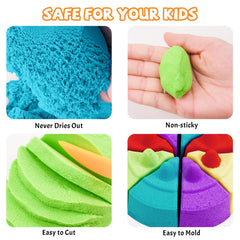 NiToy FlexiSand five-colors display shows red, yellow, blue, green, purple for themed scenes.