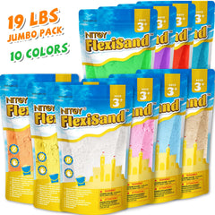 Children's hands molding bright NiToy FlexiSand into shapes