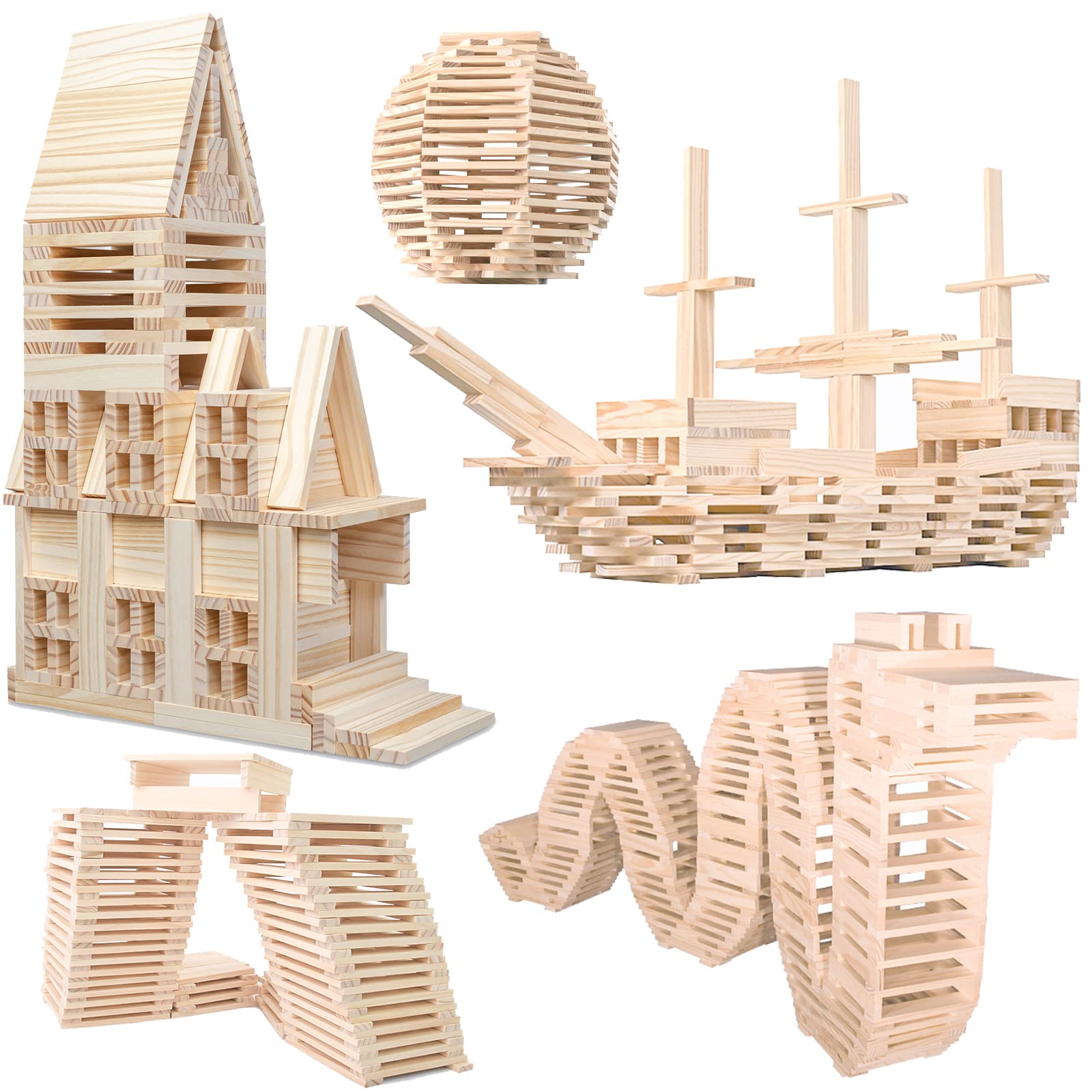NiToy wooden plank blocks, 200pcs, ready for creative stacking and STEM play.
