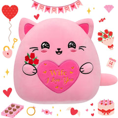 NIUBEHOHO cat plush with rose bouquet embroidery, a romantic gift for wife or girlfriend