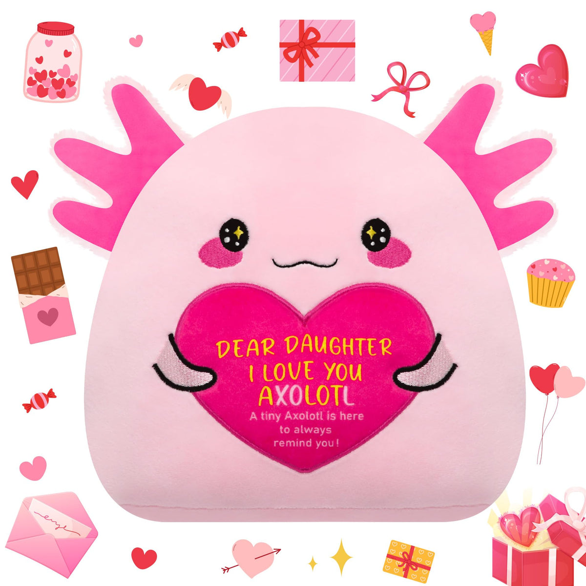 NIUBEHOHO axolotl plush front view for cozy hugs and heartfelt connection.