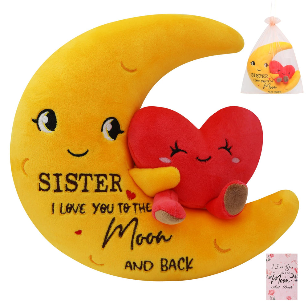 NIUBEHOHO I Love You Sister Plush with moon and heart embroidery for cozy nightly comfort.