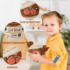 NIUBEHOHO machine-washable plush bulldog with care label for easy cleaning.