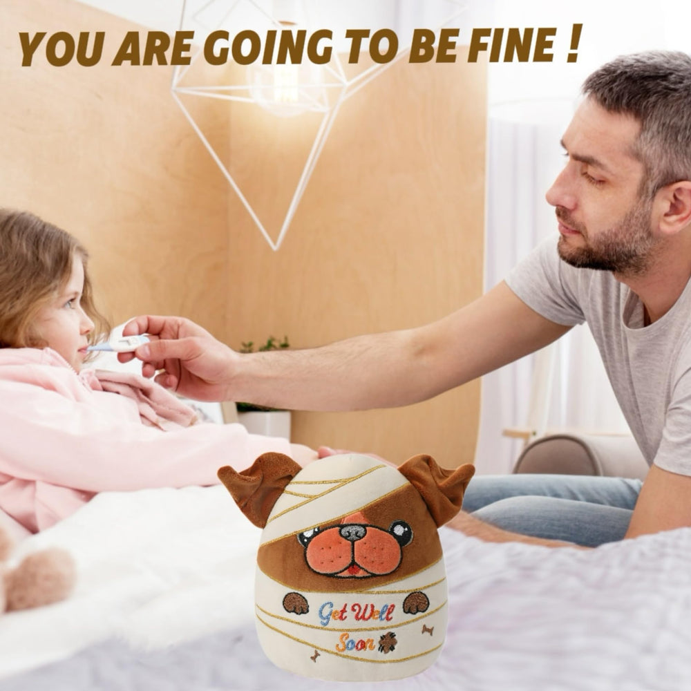 NIUBEHOHO plush bulldog head close-up shows caring design for soothing moments.