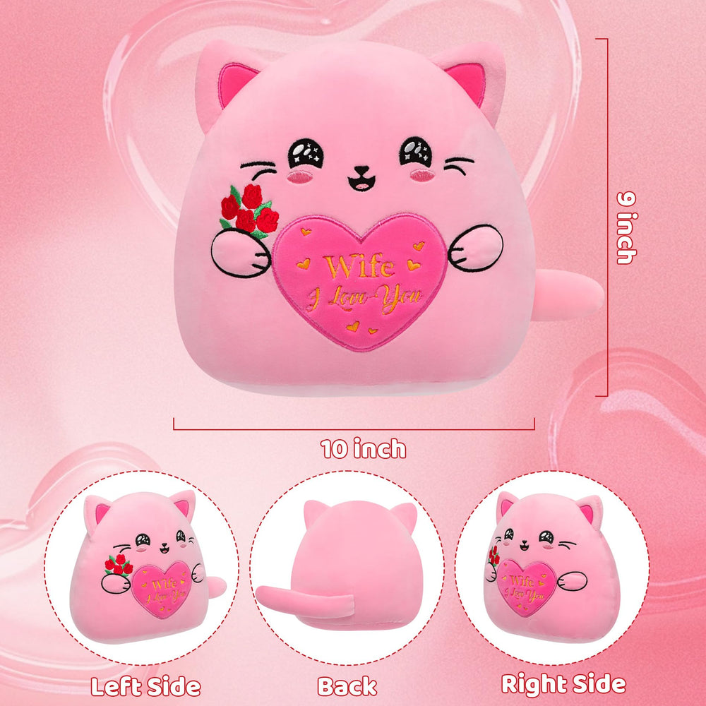 NIUBEHOHO 10-inch cat plush shown for Valentine decor and durable fabric