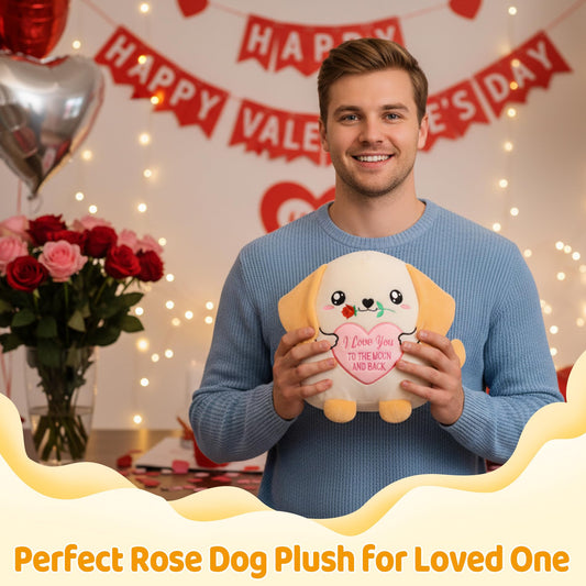 NIUBEHOHO Valentine dog plush shows embroidered belly details and heartfelt charm.