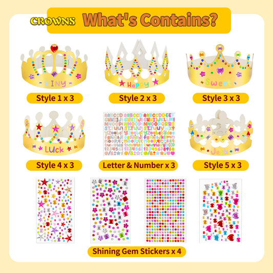 NIUBIER close-up of shiny gold cardstock crowns showing metallic sheen