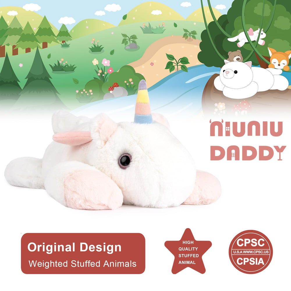 Close-up of Niuniu Daddy unicorn weighted plush fur, showing soft texture.