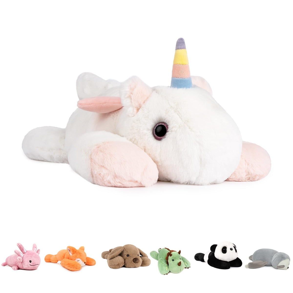 Niuniu Daddy 20-inch unicorn weighted plush, front view inviting a comforting hug.