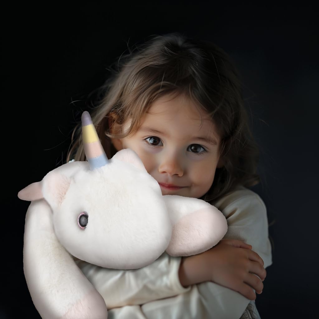 Niuniu Daddy unicorn weighted plush, side view, ideal for cozy bed time hugs.