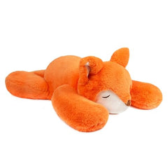 Niuniu Daddy weighted fox plush hugging detail showing uneven weight.