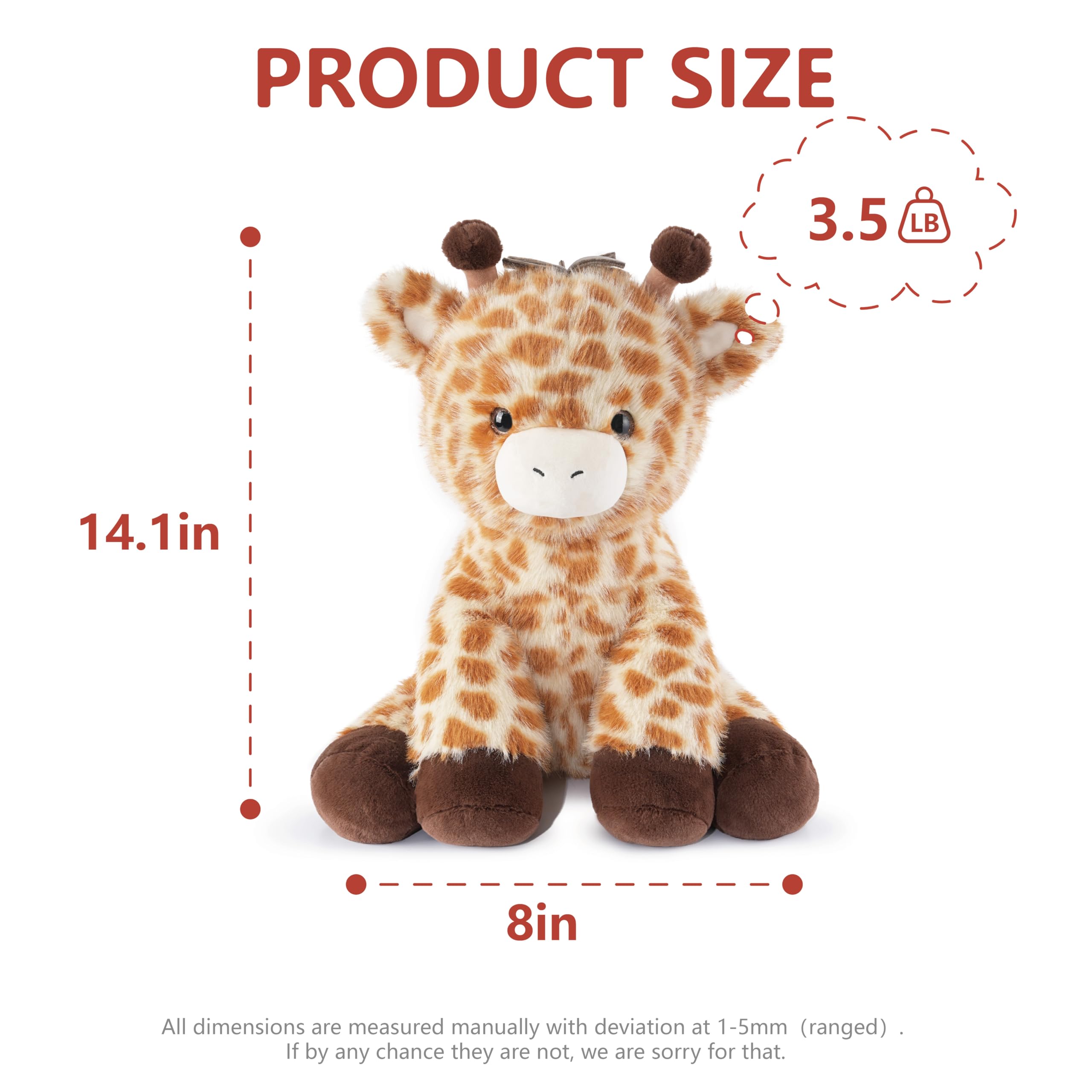 Niuniu Daddy giraffe weighted plush in a hugging position for comfort