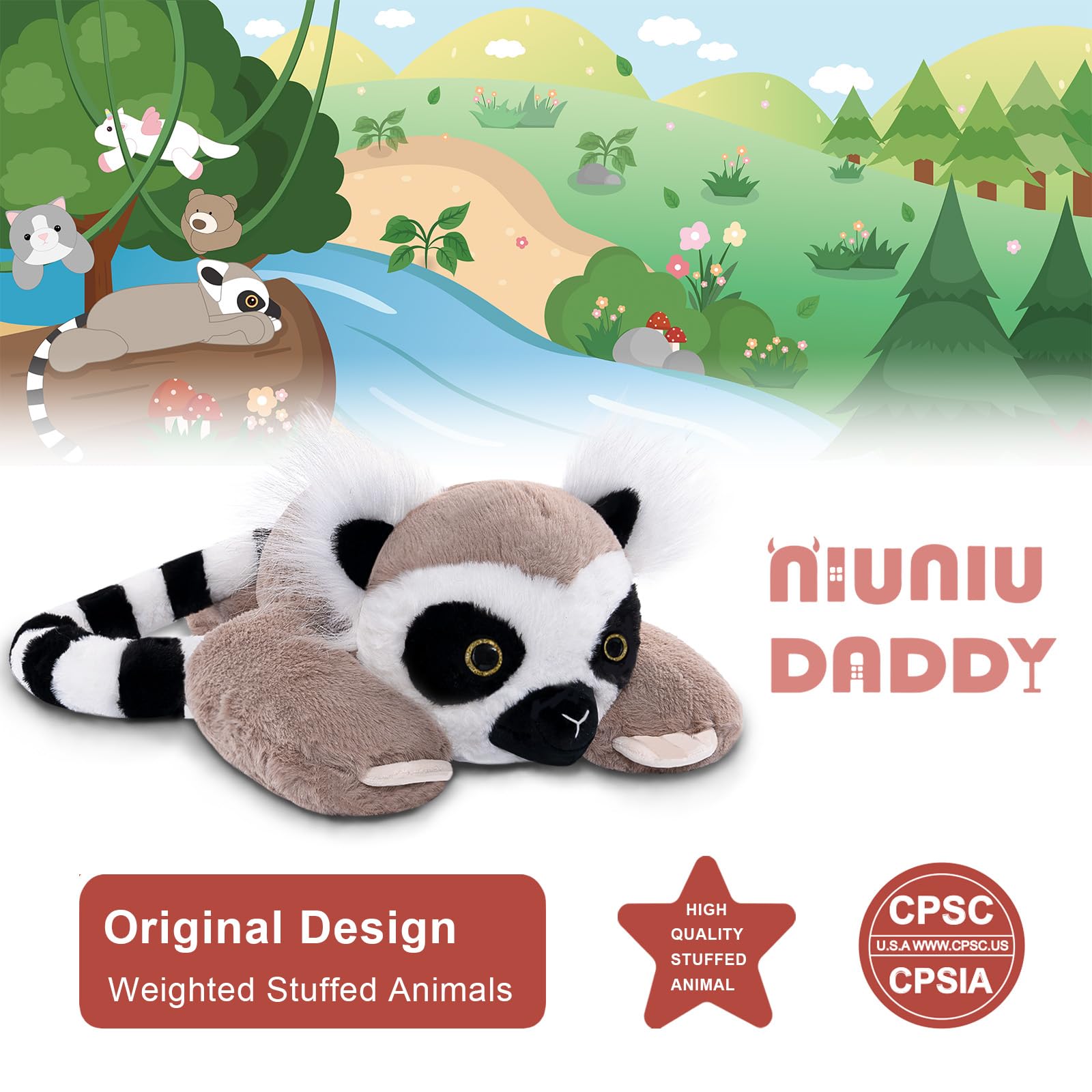 Niuniu Daddy weighted lemur plush ideal for kids and adults alike.