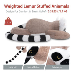 Niuniu Daddy weighted lemur plush in living room as a comforting decor accent.