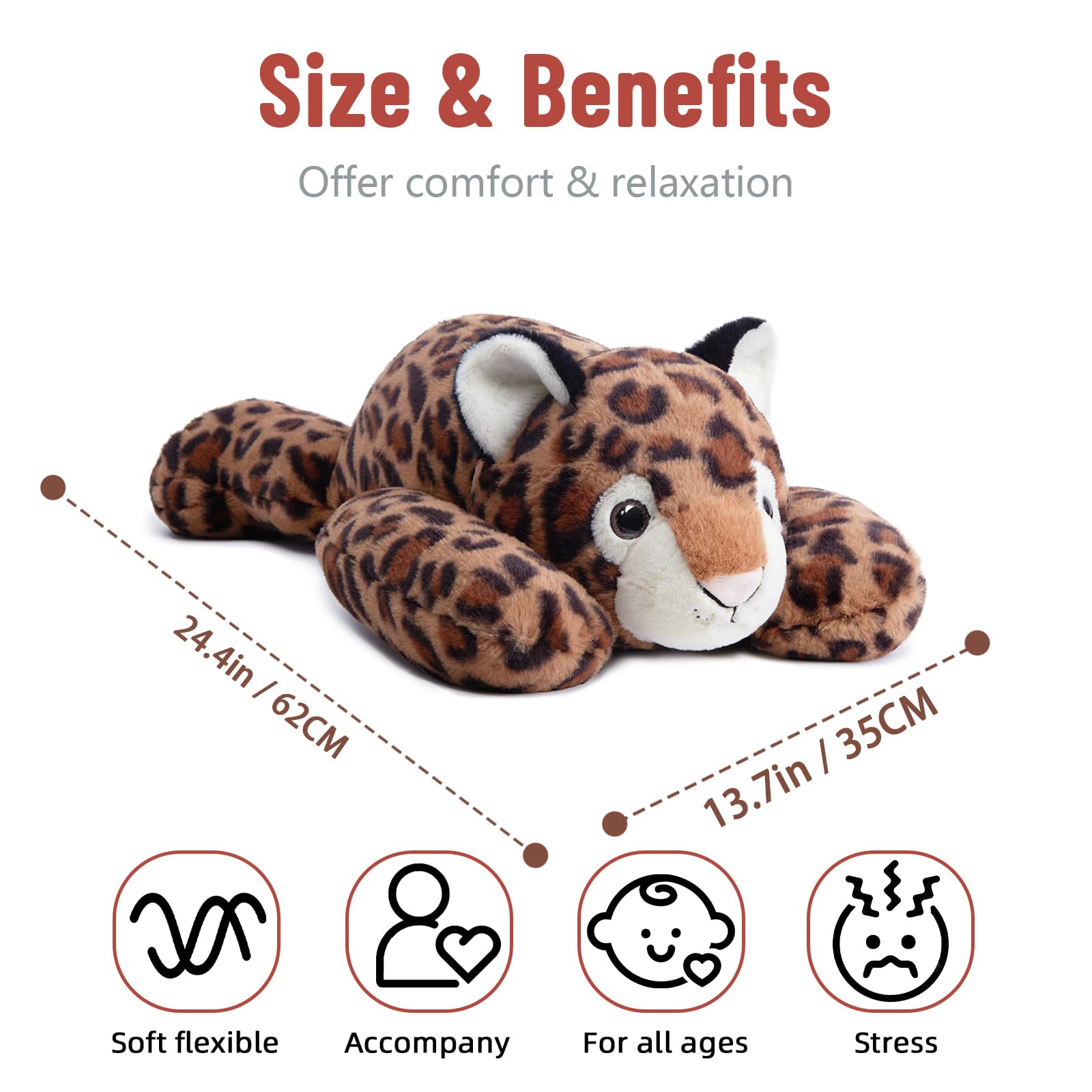 Niuniu Daddy leopard plush with weighted belly and legs for stable hugs.
