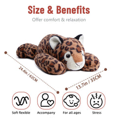 Niuniu Daddy leopard plush with weighted belly and legs for stable hugs.