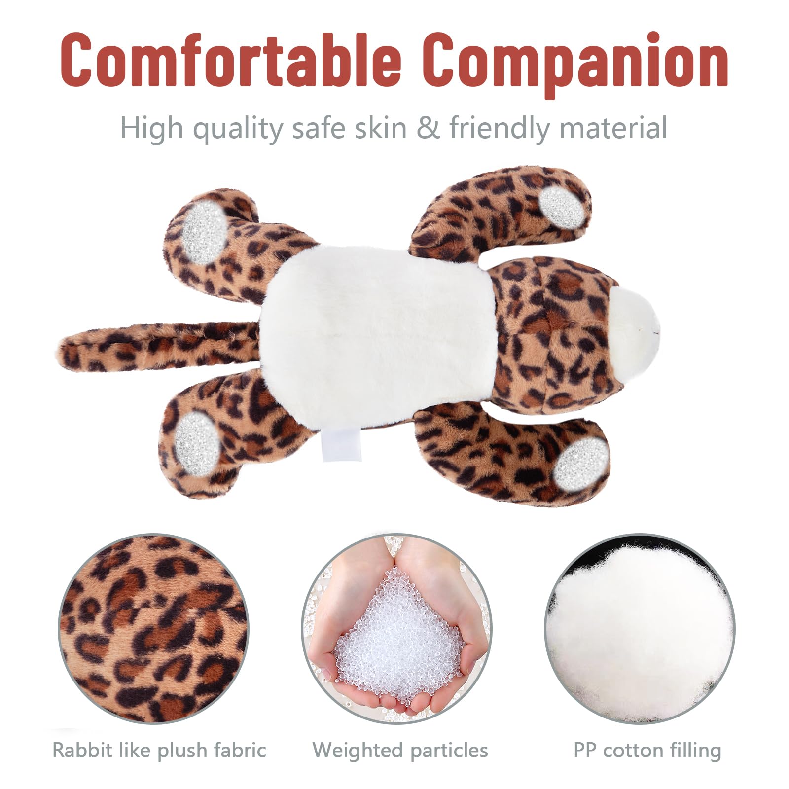 Niuniu Daddy leopard weighted plush with 0.59 inch fur for touchable softness.