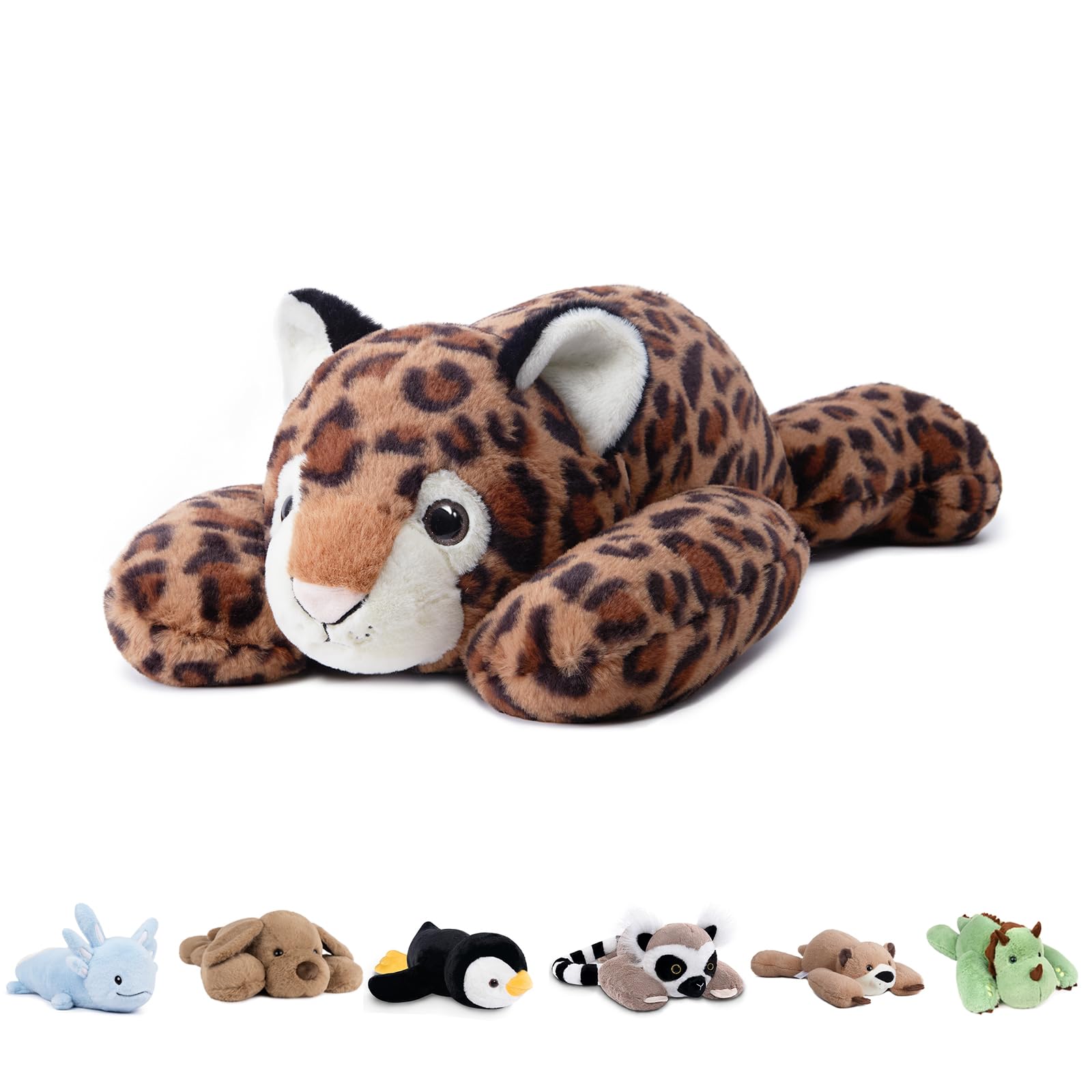 Niuniu Daddy leopard weighted plush with giant design for cozy bedtime hugs.