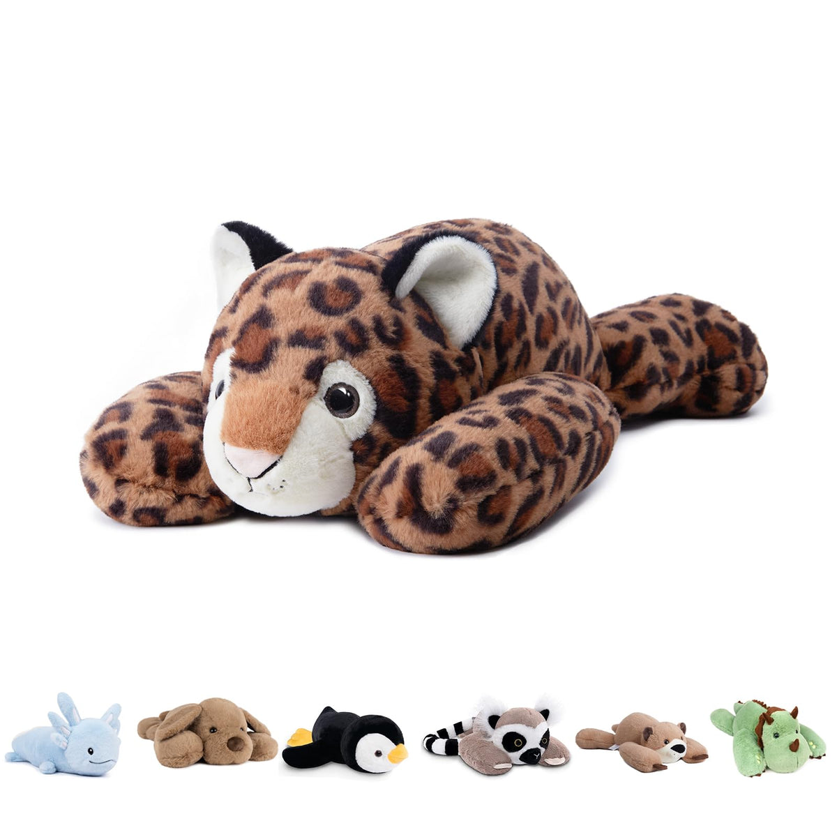 Niuniu Daddy leopard weighted plush with giant design for cozy bedtime hugs.