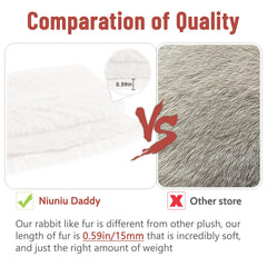 Niuniu Daddy polar bear weighted toy lying pose suggests soothing bedtime comfort.