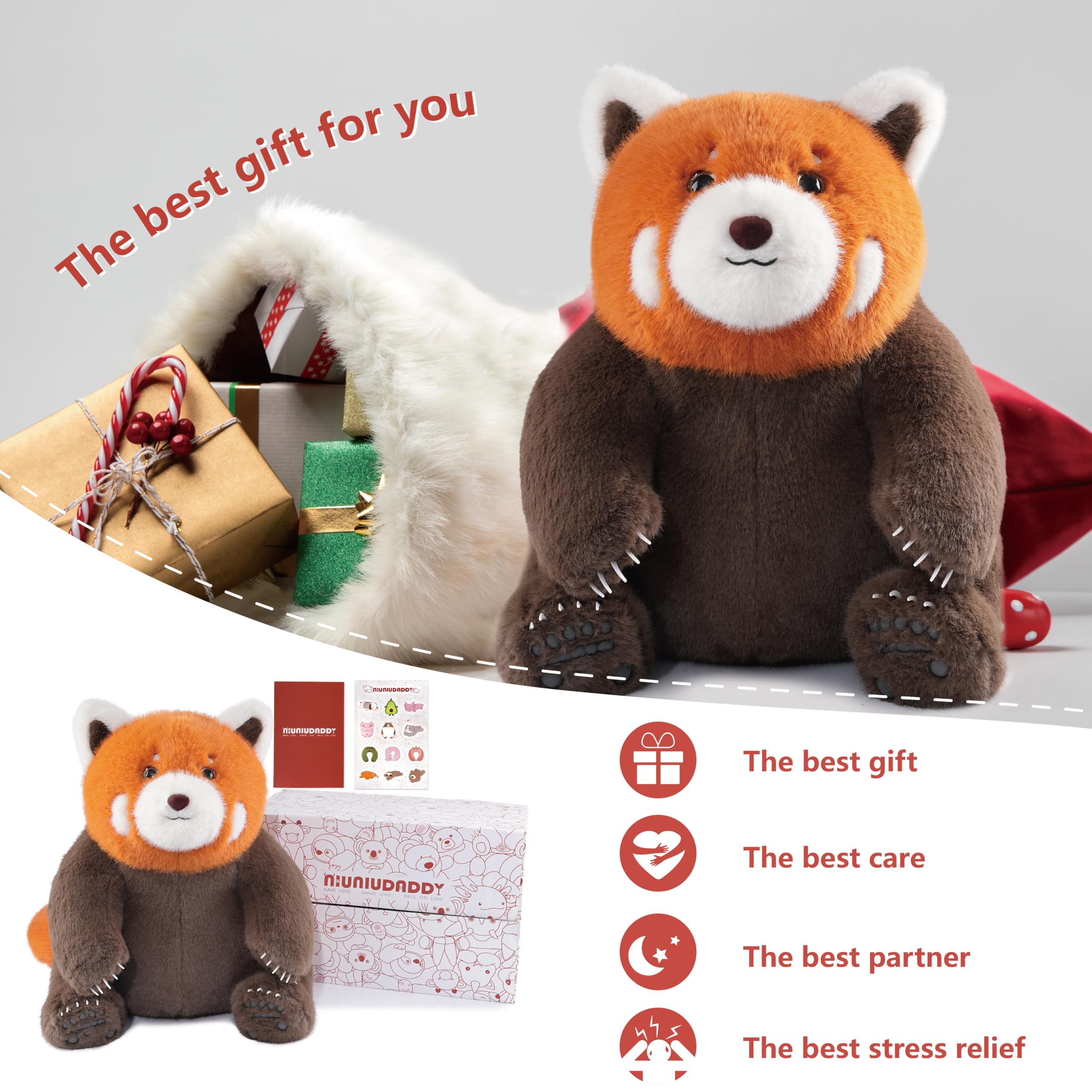 Niuniu Daddy Red Panda weighted animal soft-paws closeup highlights realistic tactile detail.