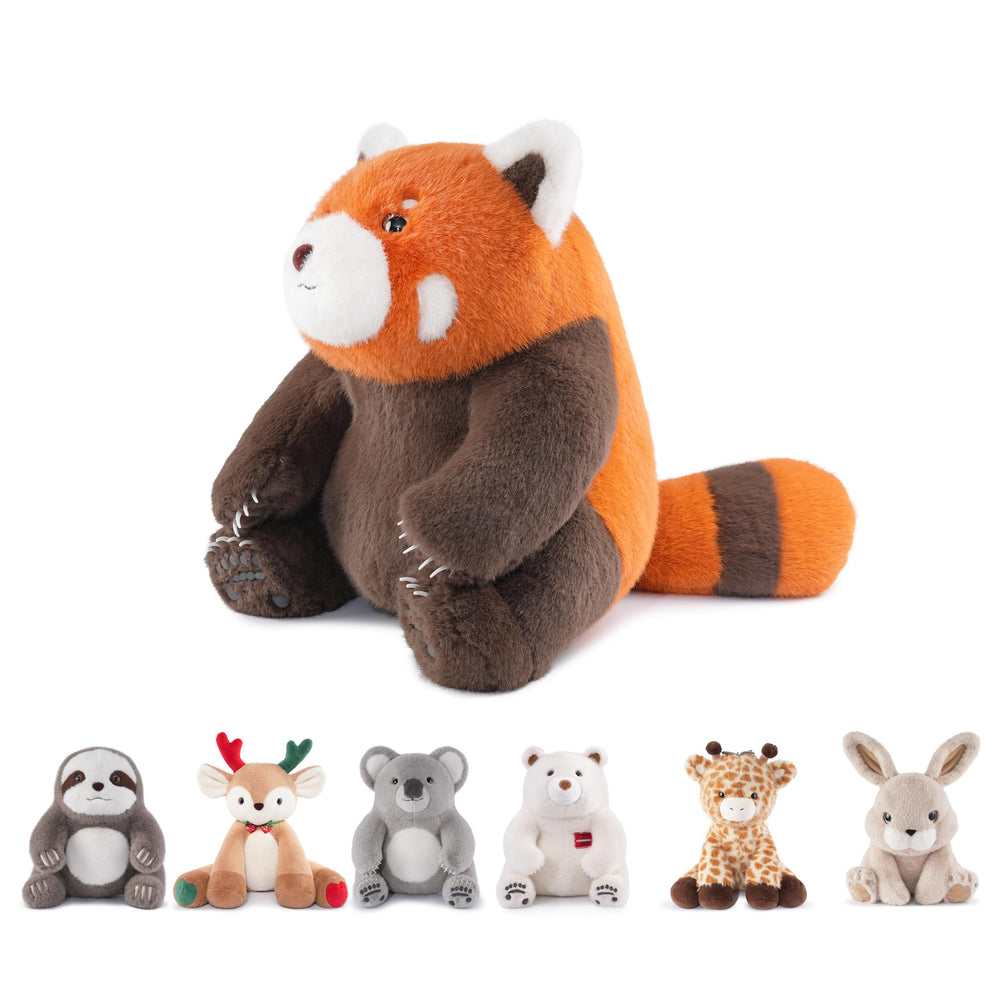 Niuniu Daddy Red Panda weighted animal front view offers comforting hug and cozy decor.