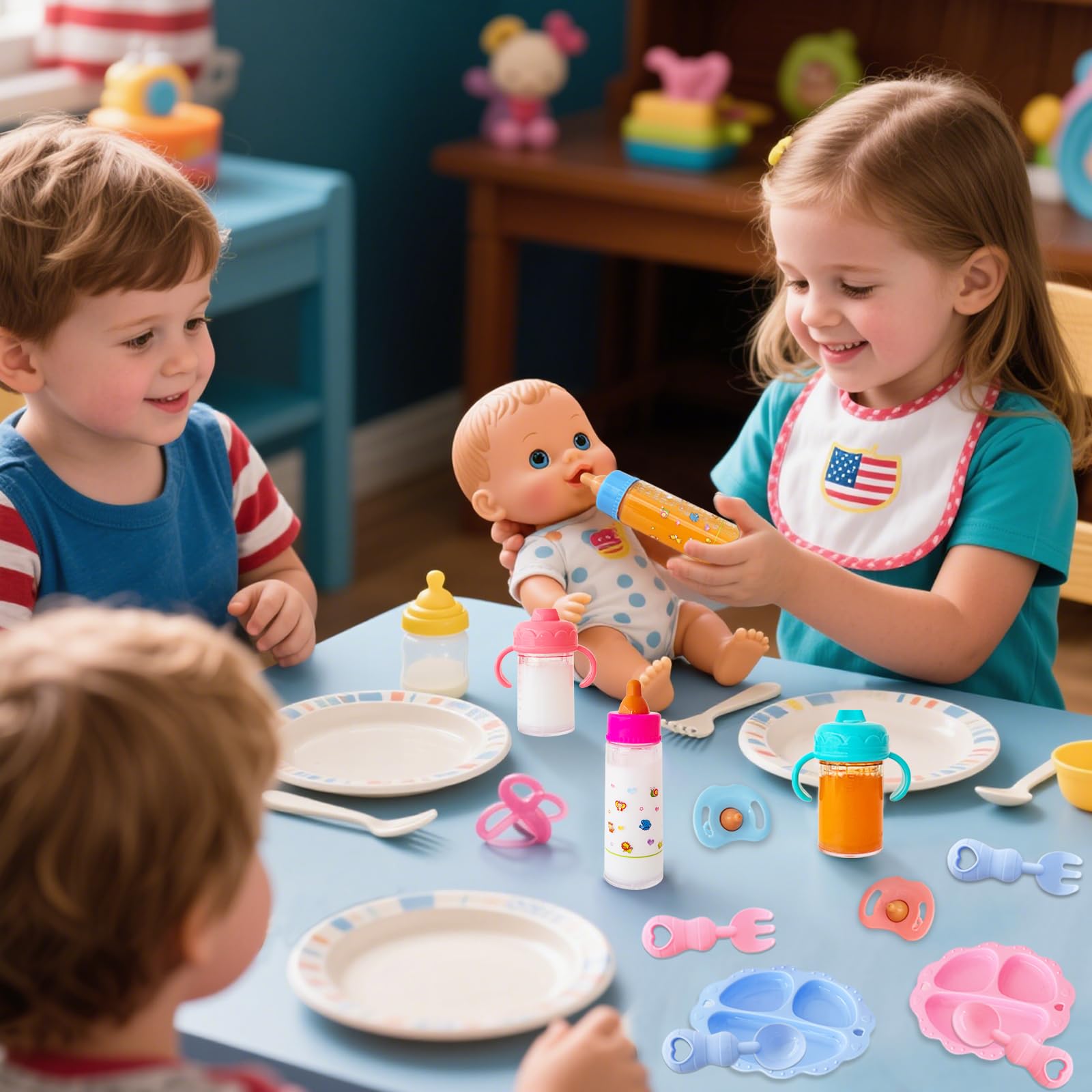 Niurewan utensils and forks support kid-led doll care scenarios