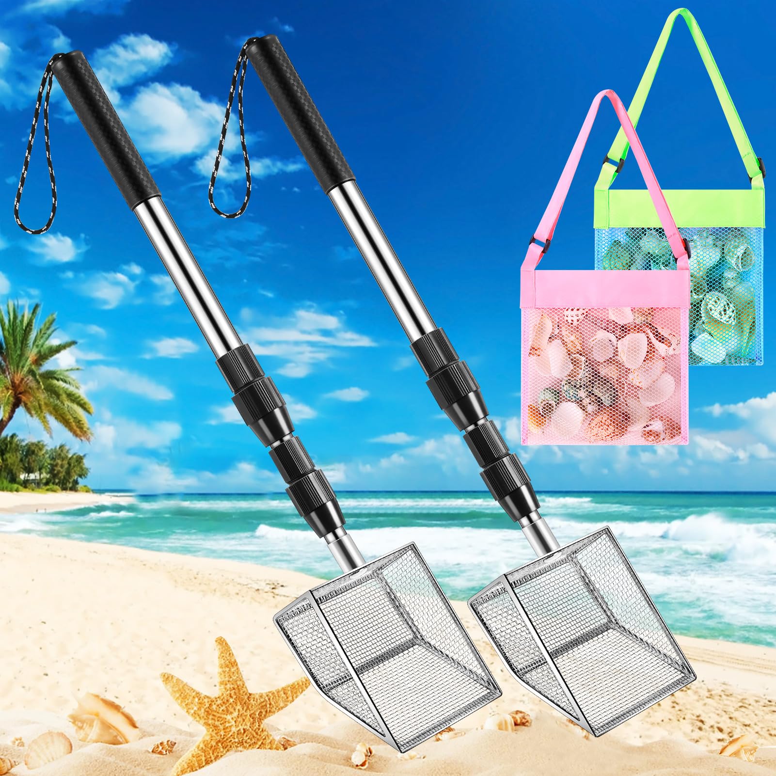 Niuyhe shark tooth sifter with extended rod provides back-friendly beach filtering.
