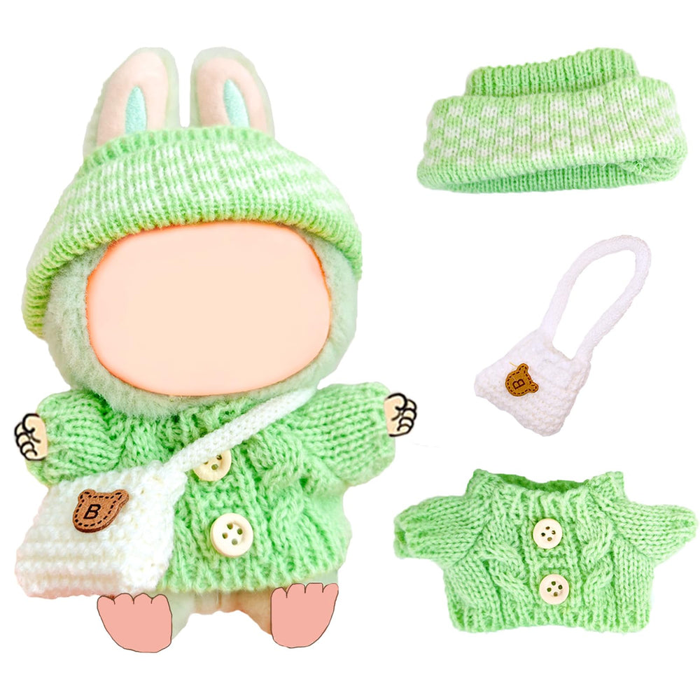 NiXiSHEEN 17cm doll clothes set green sweater-hat-backpack enhances display outfits.
