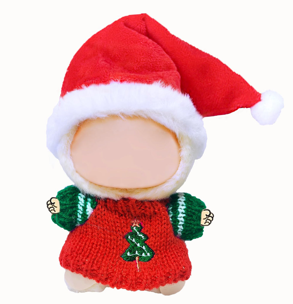 NiXiSHEEN Christmas doll clothes set for 15–17 cm dolls with red sweater and Santa hat for festive display.