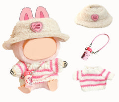 NiXiSHEEN pink-striped hand-crocheted sweater adds cozy charm to 15cm and 17cm dolls.