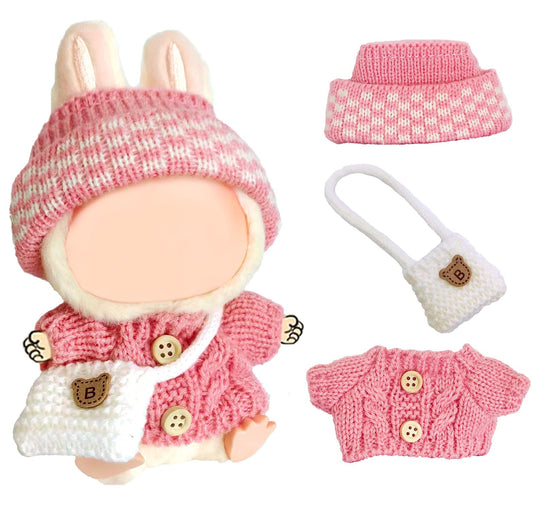 NiXiSHEEN rose-pink sweater close-up highlighting artisanal crochet for 15cm and 17cm dolls.