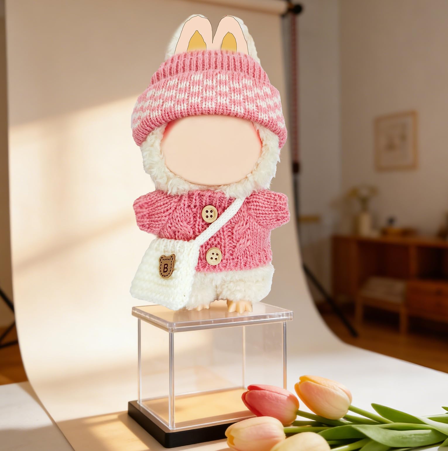 NiXiSHEEN white crochet crossbody bag adds a chic accessory for display or play.