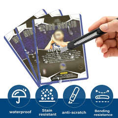 Non-PVC rigid plastic protects card edges from bending.