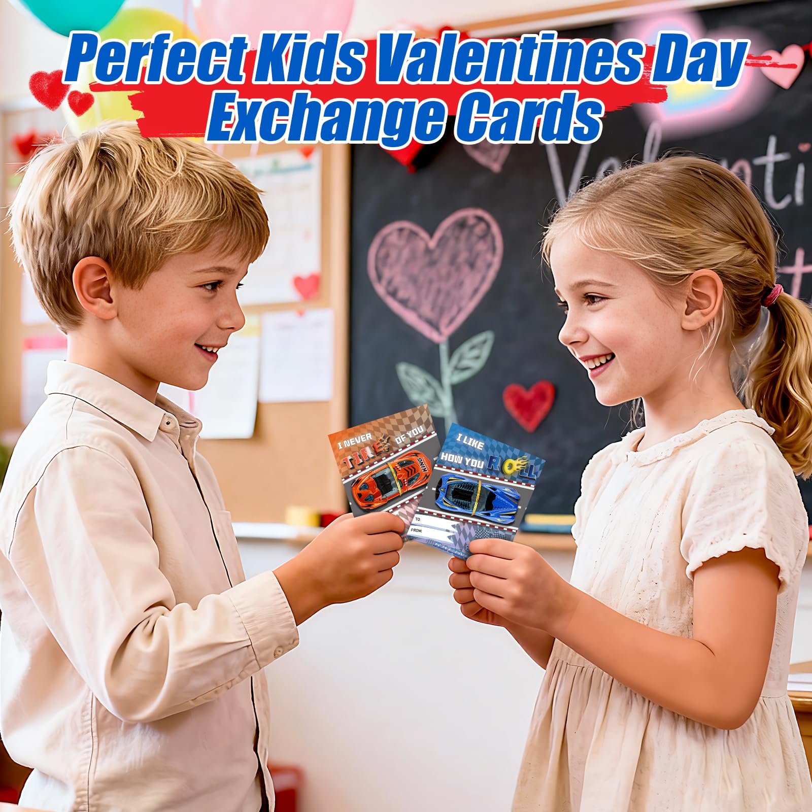 NizyDue valentines exchange prizes for kids with racing car designs.