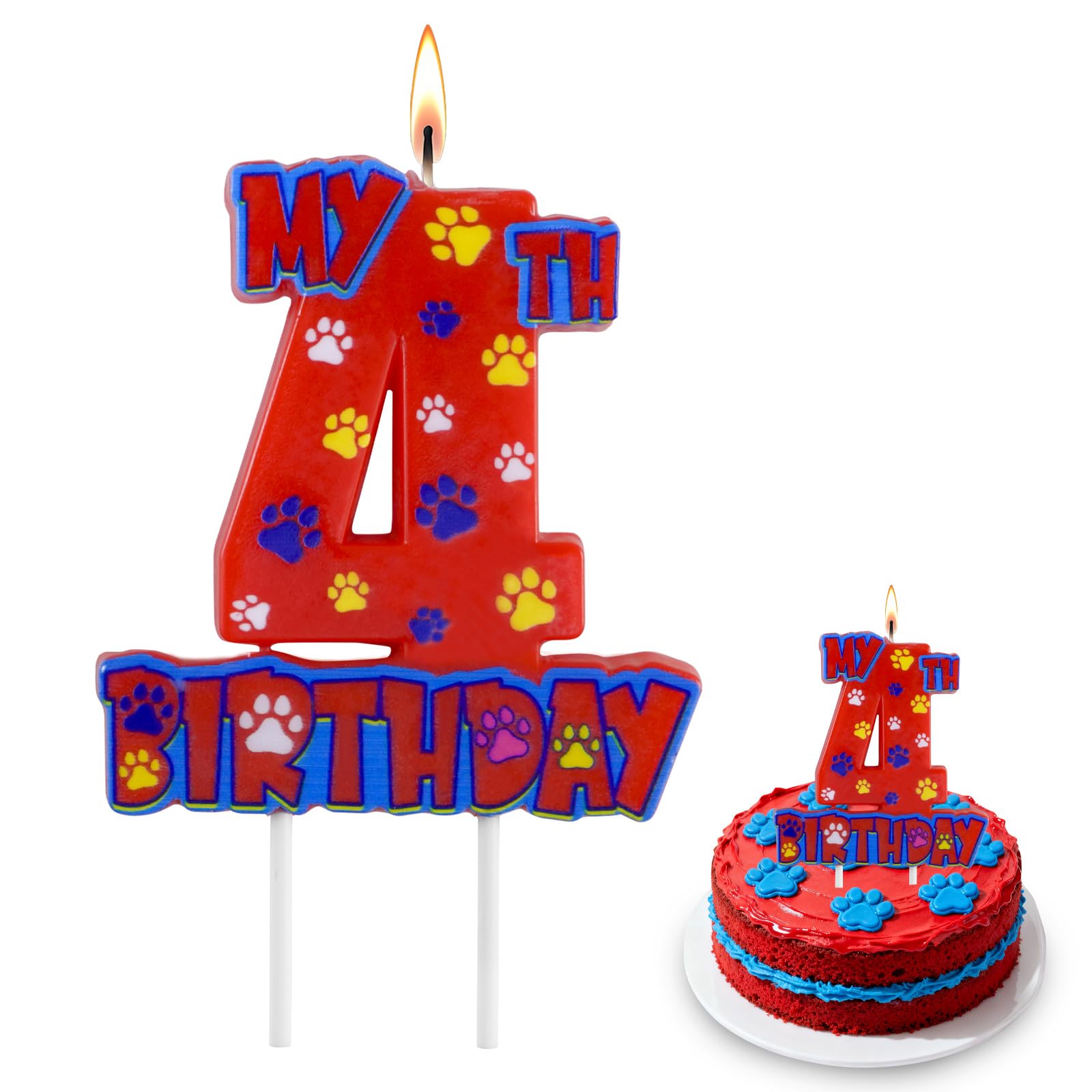 NKM dog paw 4th birthday candle adds a cute cake topper for celebrations