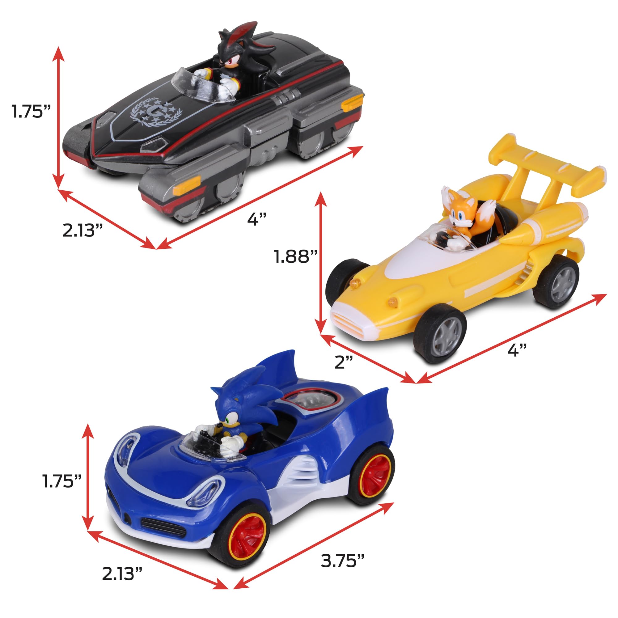 NKOK Sonic-Shadow-Tails 3-pack offering retro gaming design for ready-to-race fun.