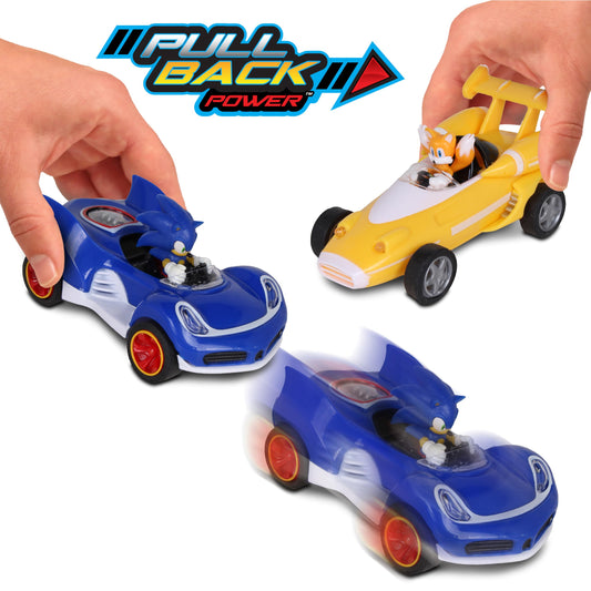 NKOK Sonic and Tails packaging featuring two collectible pull-back figures.