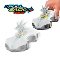NKOK Team Sonic pullback racer showing detailed Silver and Lightron with grippy tires for smooth play.