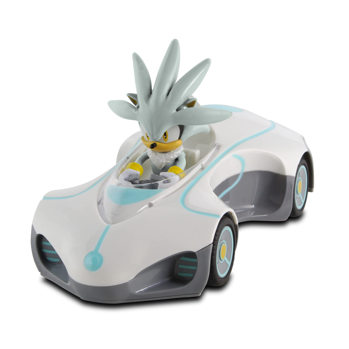 NKOK Team Sonic pullback racer Silver Lightron figure; durable display piece with speedy pullback action.